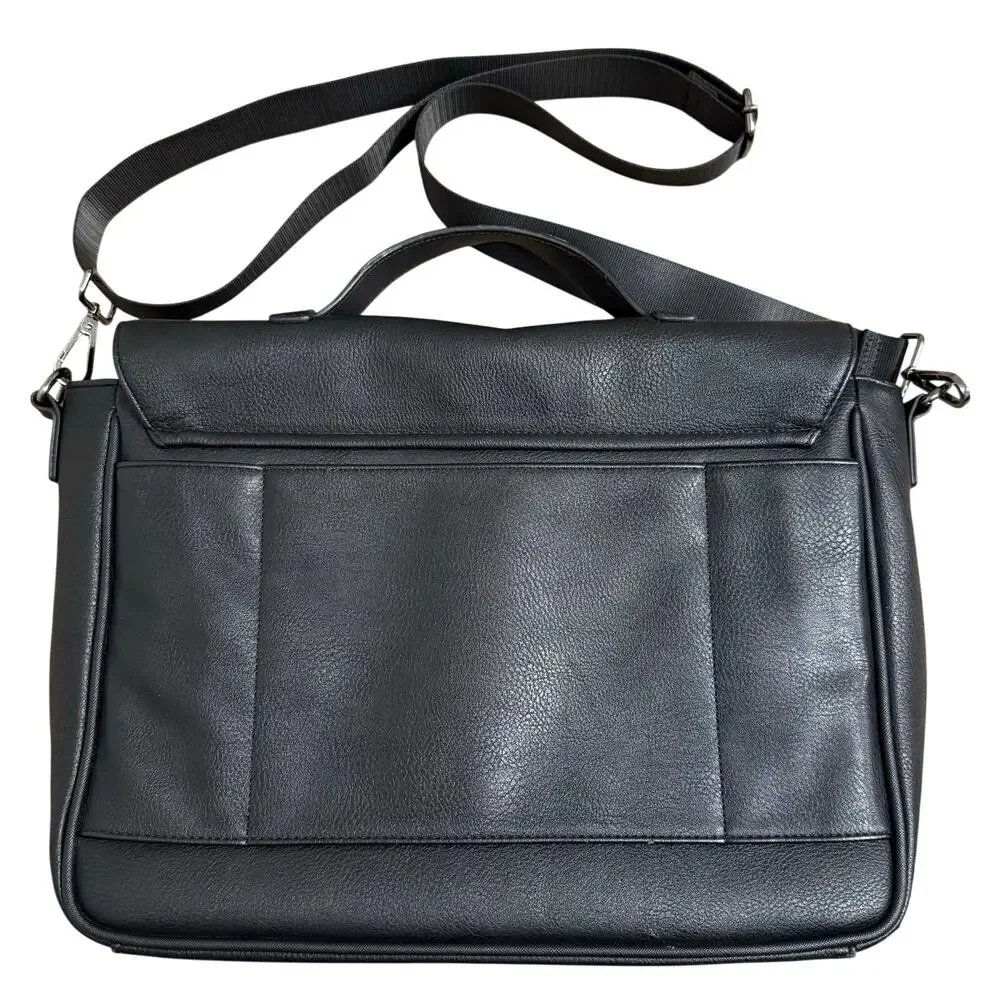 Ted Baker Messenger Bag Briefcase Laptop Faux Leather Professional Unisex Black